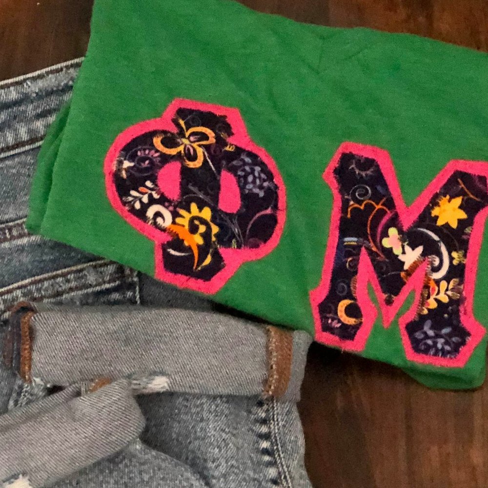 Phi Mu Green and Floral Letters